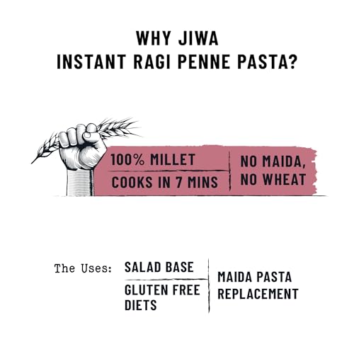 Image of Jiwa Instant Ragi Penne Pasta | 200 G | Cooks in 7 minutes | Ready to Cook | 100% Millet | No Maida, No Atta | Gluten Free