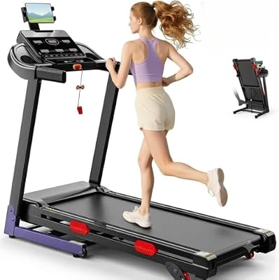 Treadmill 300 LB Capacity for Home with Incline, Folding Electric Running Walking Treadmill, Portable Treadmill for Home Use, 9 MPH, Smart Apps, 96+9 Programs, Bluetooth Speakers