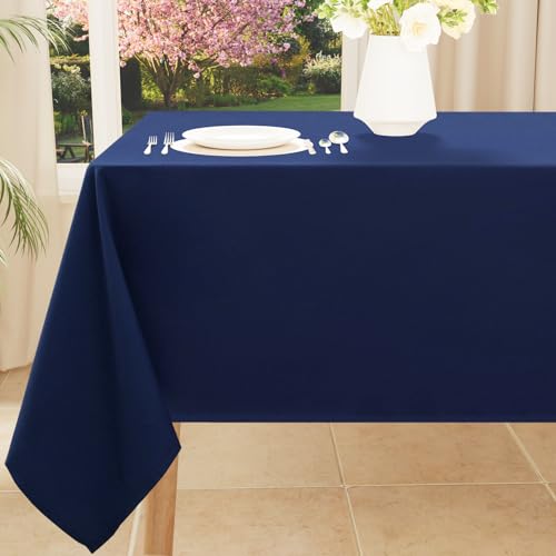 Smiry Rectangle Table Cloth, Waterproof Anti-Scratch Polyester Tablecloth, Decorative Washable Fabric Table Cover for Dining, Buffet, Parties and Outdoor, 60x84, Navy