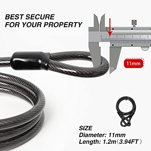 Alston Bike Cable Chain Locks 1.2M/4Ft Safety Cables Lock Loops Braided Steel Cable Coated With Double Lock Loops For Bicycle Luggage Ladder Boat Gate Motrobike #TOP3