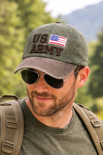 Image of Denim Us Army Flag Style Cotton Embroidered Adjustable Baseball Cap for Adult Men Women Unisex