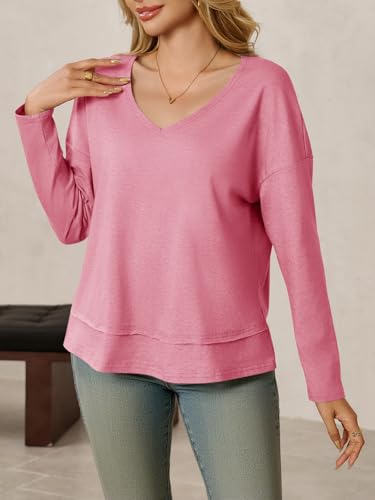 Image of Cicy Bell Womens Long Sleeve T Shirts V Neck Casual Flowy Tops Fall Fashion Loose Fit Basic Tees
