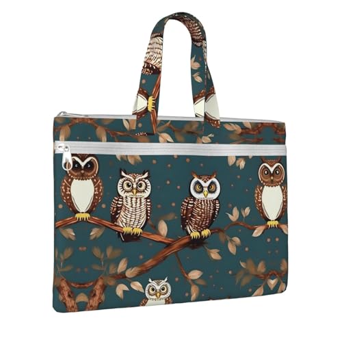 Owls On Tree Branches Canvas Document Bag Briefcase For Professionals And Executives2