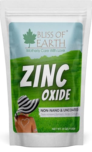 Bliss of Earth Polvo de óxido de zinc de 113 g, no nano y sin revestimiento para productos cosméticos y de bricolaje, protector solar, jabón, loción