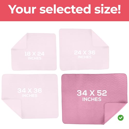 Image of 4 Pack Waterproof Reusable Heavy Absorbency Incontinence Bed Pads 34 inchx52 inch | Utopia Bedding Washable Underpads, Chuck Pads for Adults, Kids, Elderly and Pets, Bedwetting Pads for Sofa and Couch, Pink