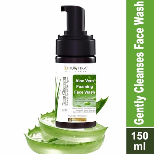 Image of Drontika Wild & Pure Aloe Vera Green Tea Pore Cleansing Face Wash For Oily, Acne-prone Skin | With Tea tree Oil | Controls Excess Oil | Removes Dead Skin Cells | Gentle & Non-Drying | Women & Men | 100% Vegan | 150 ml (Aloe Vera)