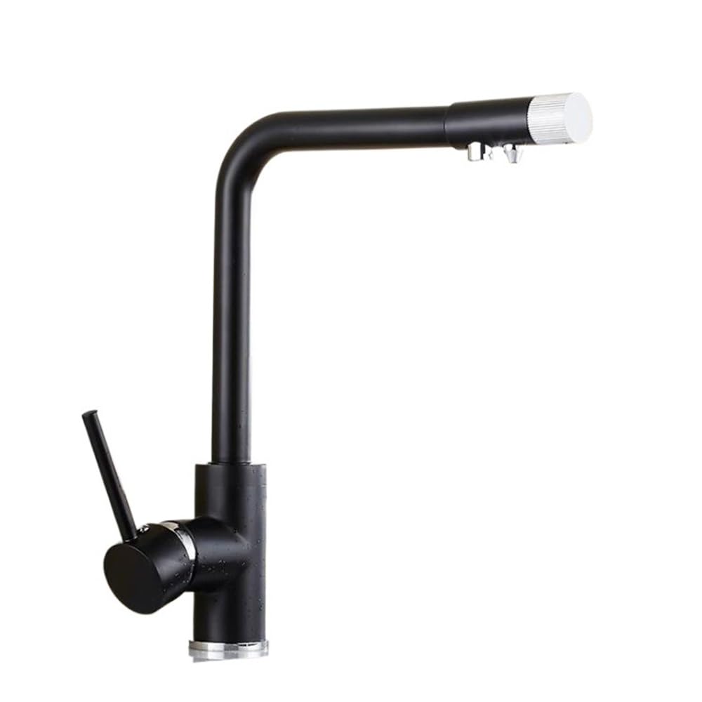 Blyqxs Black Faucet Deck Mounted Mixer Valve Chrome Single Hole 3 Way Water Kitchen Faucet Mixer Xt-32(Black)