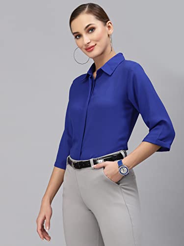 Image of Style Quotient Women Solid Aqua Green Polycrepe Formal Shirt