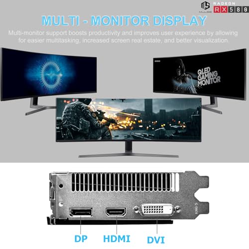 RX 580 8GB Graphics Card, 2048SP GDDR5 256 Bit GPU, PCIE 3.0 Gaming Video Card, Dual Fans Cooling, Gaming Card with HDMI/DP/DVI Ports, Desktop Graphics, GPU Video Card for Desktop Computer - Image 5