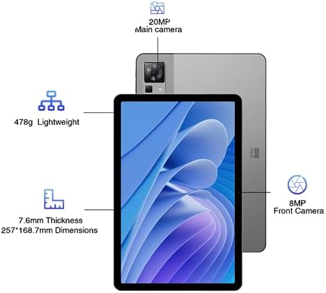 DOOGEE T30 Pro 11 Inch 2.5K Tablet 2023, 15GB+ROM 256GB (TF 2TB), 20MP/8MP Camera Tablet, Android 13, 4G-LTE, 2.4GHz&5GHz Wi-Fi Tablet, Face unlocking & Bluetooth 5.2, 8580mAh, Grey