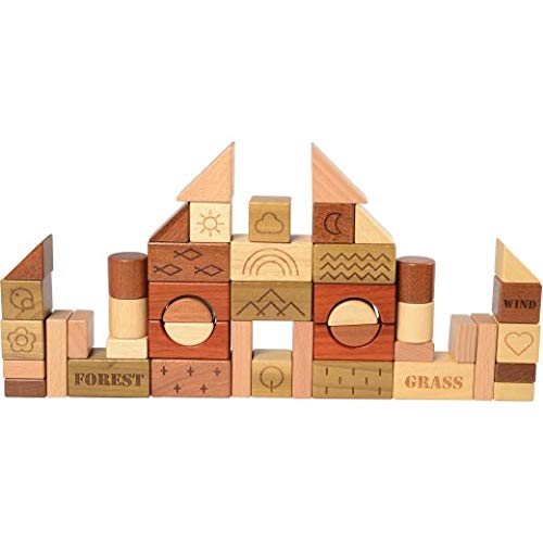 Cre8tive Minds Earth, Wind and Water Blocks 48 Piece Set with Wooden Storage Box and Cloth Bag