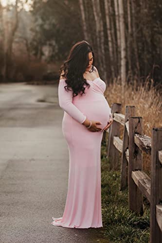 Saslax Maternity Elegant Fitted Maternity Gown Long Sleeve Slim Fit Maxi Photography Dress Pink 69 Xl #TOP4