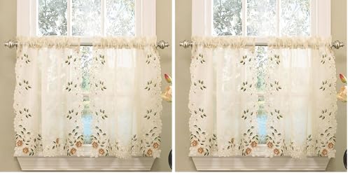Image of Sweet Home Collection Kitchen Window Tier, Swag, or Valance Curtain Treatment in Stylish and Unique Patterns and Designs for All Home Decor, 24 inch, Rosemary Linen (Pack of 2)