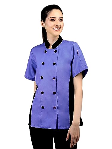 Short Sleeves side Mesh Vented Chef Coat Jacket Uniform for Women Food Service, Caterers, Bakers and Culinary Professional (Purple, X-Large)
