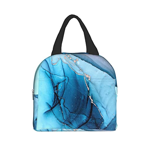 Lunch Bag Marble Indigo Blue Gold Liquid Insulated Lunch Box Reusable Lunch Bags Meal Portable Container Tote For Men Women Work Travel Picnic #TOP17