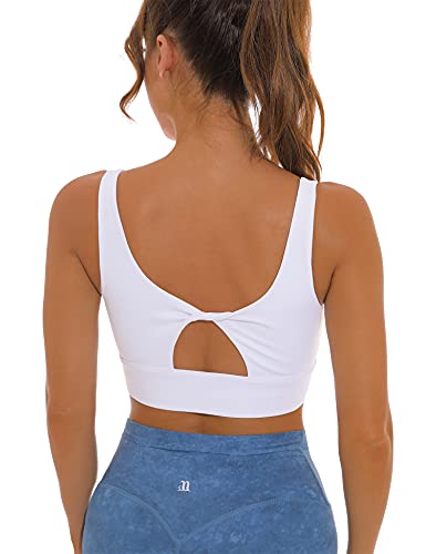 1A1A U Neck Sports Bras For Women With Removable Padded Support Bra Workout White Small thumb #2