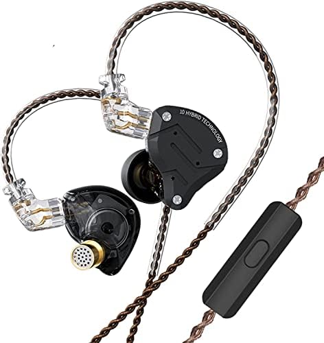 KZ ZS10 Pro Wired Earbuds in Ear Monitor Headphone KZ IEMs in-Ear Earphone 4BA+1DD 5 Drivers Metal Earphones with Stainless Steel Faceplate, 2 Pin Detachable Cable (Matte Black, with Mic)