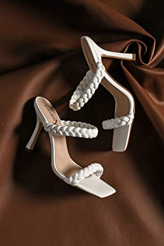 Vivianly Women Sexy Woven Stiletto Heel Double Braided Strap Sandals Open Toe Slip On Mules Slippers thumb #6