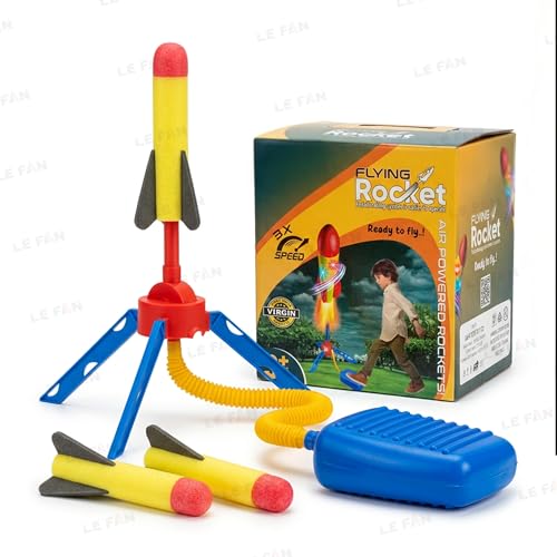 Image of Lefan Air Powered Flying Rocket Toy for Kids, Foam Rocket Launcher Set with Foot Pump, Indoor & Outdoor Garden Game for Boys & Girls Age 3 4 5 6 7 8+ Flies Up to 150 ft No Batteries Required