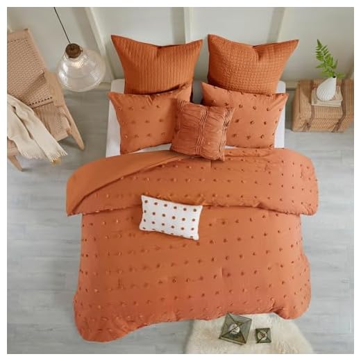 Urban Habitat Juego de edredón de algodón jacquard con pompones, estilo desgastado, elegante, bohemio, ropa de cama tamaño Queen para todas las estaciones, funda a juego, almohadas y almohadas