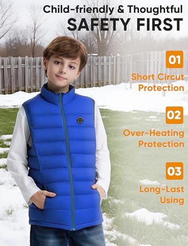 Image of Kids Heated Vest with Battery Pack - 7.4V Rechargeable Lightweight Heated Vest, Boys Girls Electric Heated Coat