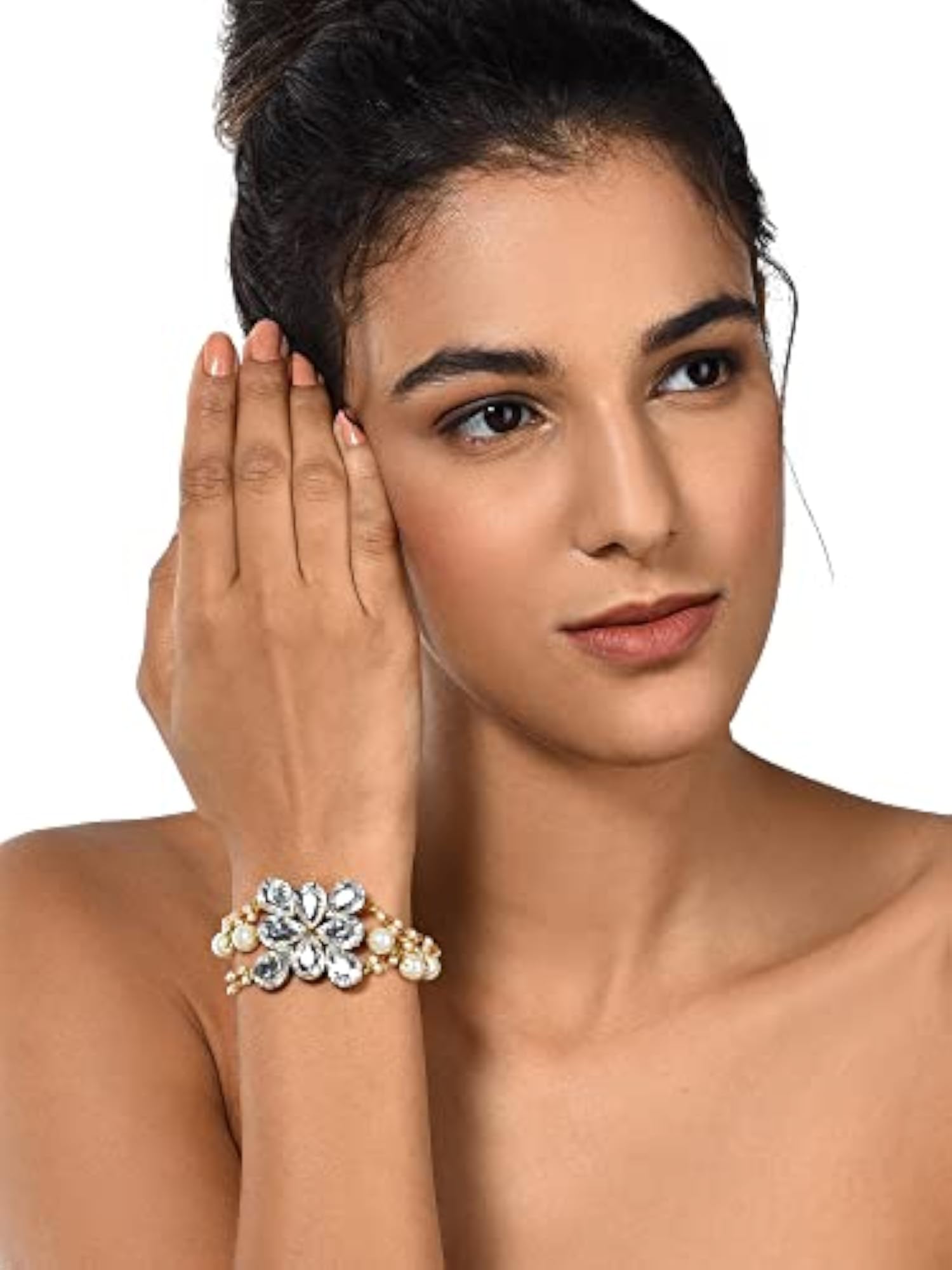 Crystal Shine Stones Pearl Bracelet For Women