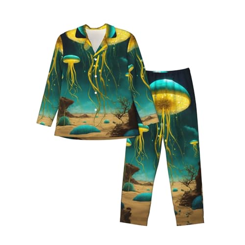 Ensemble de pyjama manches longues homme Magic Mushroom le cadeau idéal avec pantalon doux noir