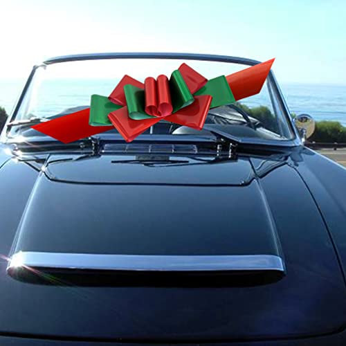 Red & Green Car Bow Ribbon - 25" Wide, Fully Assembled, Christmas, Large Gift Decoration, Retail Display, Birthday, Fundraiser, School, Classroom, Office, Party