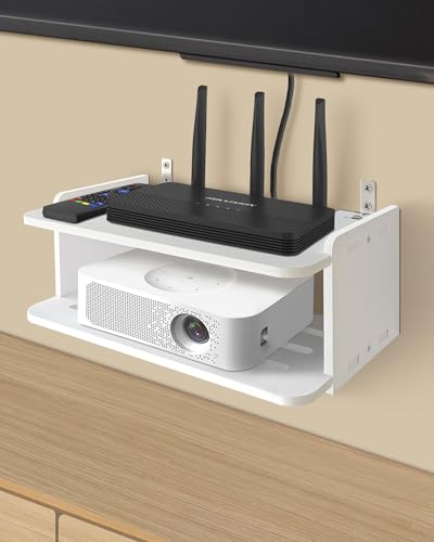 DODOBEYA Projector Shelf for Wall Mount, Floating Projector Stand, Wall Mount Router Projecor Shelf for Xbox Series S/X, PS5, PS4, White Projector Holder, Floating Shelves Under TV Game