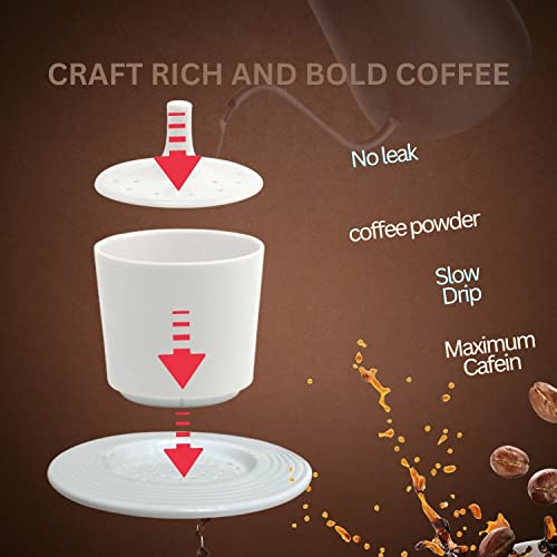 Phin Filter, Vietnamese Phin Coffee Filters, White Porcelain Vietnamese Coffee Maker For Single Cup Or Press 6Oz, Luxury And Safe Single Serve Coffee Maker For Cafe Lovers, Triple-Layer Filter #TOP2