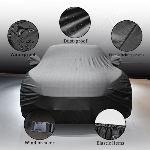 Image of Upgraded Waterproof Stretch Car Cover - All-Weather Protection for Indoor /Outdoor Use, Soft Elastic Fabric Fits 192 inch-206 inch Vehicles, Dustproof, Garage & Car Show Ready