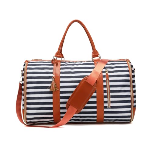 Carry-On Garment Duffel Bag – Convertible Garment Travel Suit Bag, Wrinkle-Free Weekender Bag for Men & Women, Hanging Suit Carrier with Luggage (Brown/Black Stripes)2