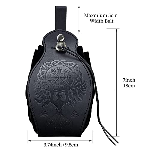 Medieval Viking Belt Pouch Black Faux Leather Belt Bag Retro Portable Drawstring Purse Renaissance Dice Bag for LARP Ren Faire - Image 4