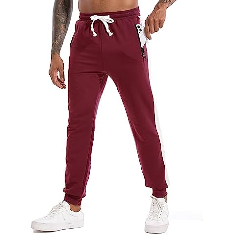 LEPOAR Mens Workout Joggers Pants Athletic Lightweight Gym Track Running Sweatpants with Zipper Pockets WineRed 2XL Cover