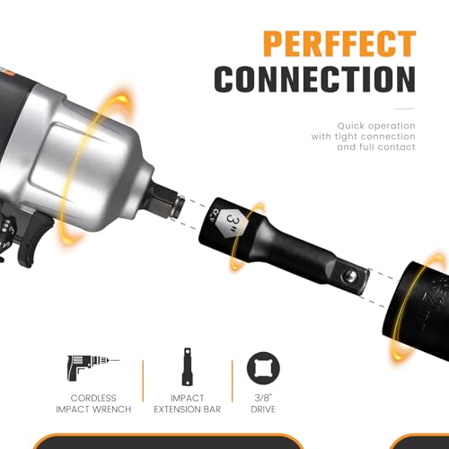 3/8-Inch Drive Impact Extension Bar Set | 3 Piece Socket Extensions 3" 6" & 10" Length | Premium Cr-V Steel with Black Phosphate Finish - Image 5