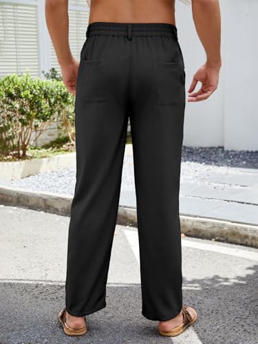 Mens Elastic Waist Pants Drawstring Casual Summer Pants Lightweight Trousers Black L3