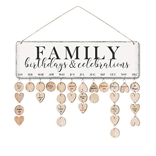 ElekFX New Year Gifts Family Birthday Reminder Calendar Hanging Board/Important Dates Tracker Home Decorative Plaque Wall Hanging Handmade Birthday Calendar (Family White)