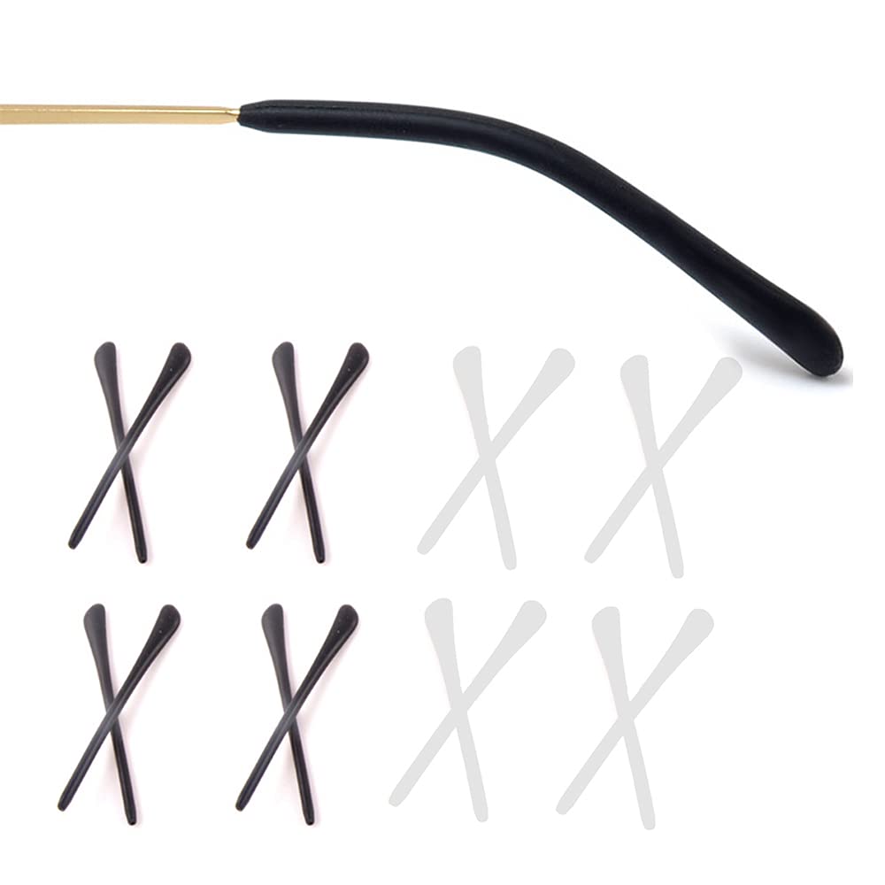 8 Pairs Eyeglass End Tips Ear Sock Pieces Anti-Slip Tube Replacement Tips Silicone for Thin Metal Eyeglass Legs,4 Black/4 White