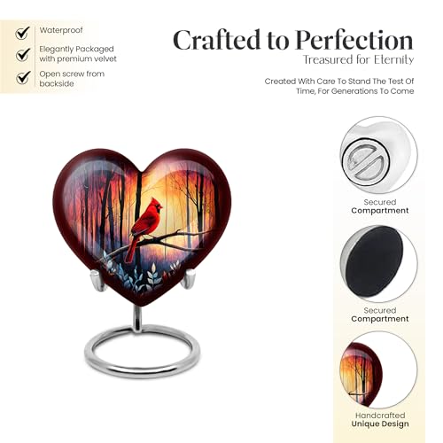 Image of Cardinal Bird Urn - Keepsake Cremation Urn for Human Ashes Adult Man - Mini Funeral Urns for Women - 3 Inch