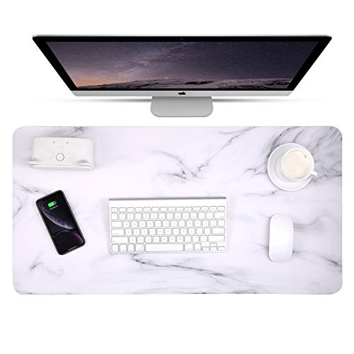 Desk Pad,PU Leather Mouse Pad,Large Mouse Pad Non-Slip-Waterproof Office Mouse Pad,Desk Pad Protector,Writing Mat for Laptop Desktop,Desk Mat for Office/Home Use (31.4 " X 15.7 ") (Black White)