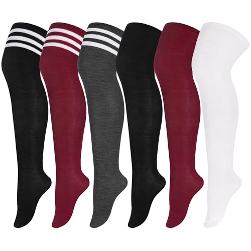Aneco 6 Pairs Plus Size Over Knee Socks Women Warm Thigh High Stockings for Daily Use, L-XXL