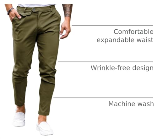 Image of Mens Chinos Slim Fit Pants Stretch Tapered Dress Pant Casual Trousers