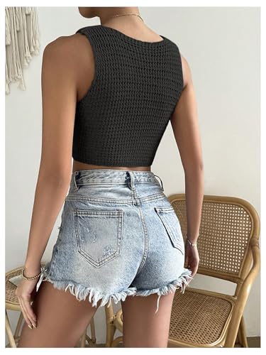 Image of GORGLITTER Women's Crochet Crop Tank Top Hollow Out Sleeveless Fashion Trendy Knit Copped Vest Tops