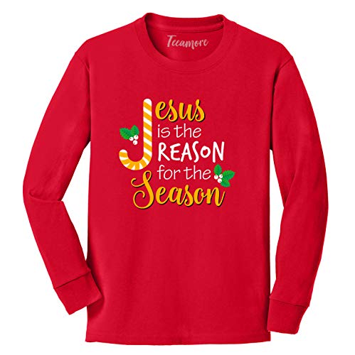 Jesus is The Reason for The Season Christmas Candy Cane Youth Boy Girl Long Sleeve T-Shirt