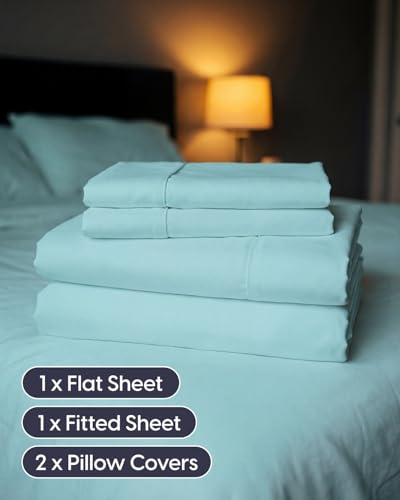 Image of Sleepy Town King Size Bed Sheets - 4 Piece - King Sheet Set - Extra Soft, Comfy & Cooling - Easy Care - Shrinkage, Wrinkle & Fade Resistant - Brushed Microfiber - Deep Pocket Bed Sheets (Spa Blue)