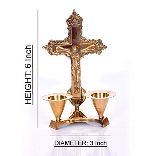 Hashcart Cruz de crucifixo de latão com suporte de vela (15 cm) estátua e estatueta de Jesus Cristo