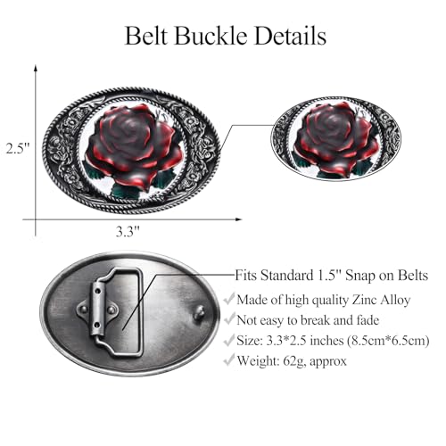 Image of Antique Rose Belt Buckles for Women Men Western Cowboy Cowgirl Floral Belt Buckle Christmas Halloween Gifts