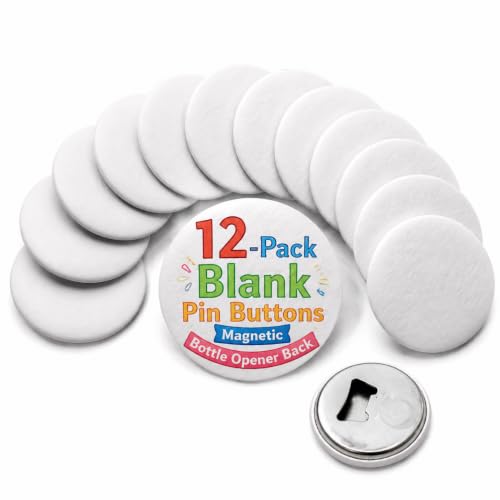 12 Pack Blank Magnetic Bottle Openers, 2.25-Inch Ready-to-Decorate Italian Cotton Paper Surface for Drawing, Lettering and Stickers, Personalized Party Favors Create Your Own Personalized Button Pins