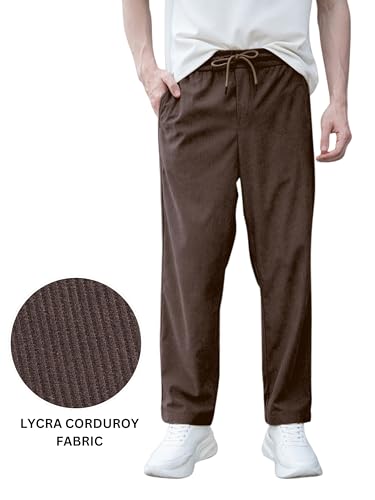 Image of Men's Soft Fabric Trousers | Relaxed Fit Corduroy Trousers with Stretch Waist for Men
