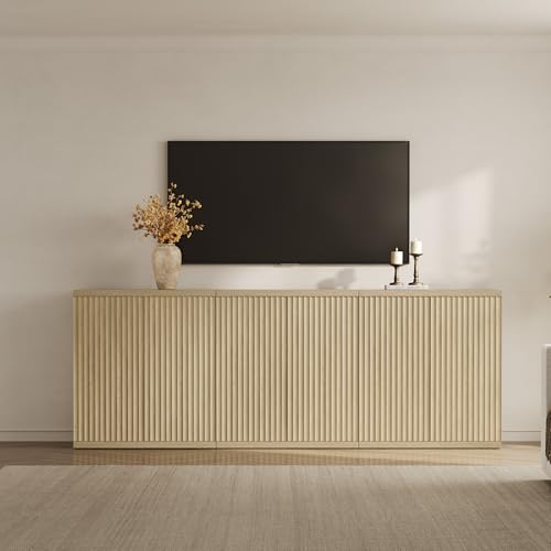 Image of SICOTAS Buffet Cabinet with Storage Accent Sideboard Modern Credenza with Doors & Shelves Fluted Media Console Mid Century Coffee Bar Table for Living Room Kitchen Dining Room Hallway